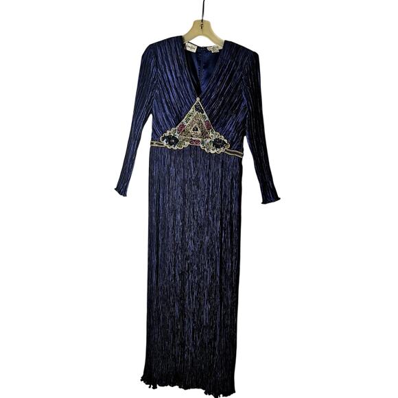 Mary McFadden Couture Royal Blue Plisse Evening Gown Sz 8 1980s Designer Formal - Picture 1 of 7